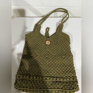 American eagle green crochet shoulder bag with coin